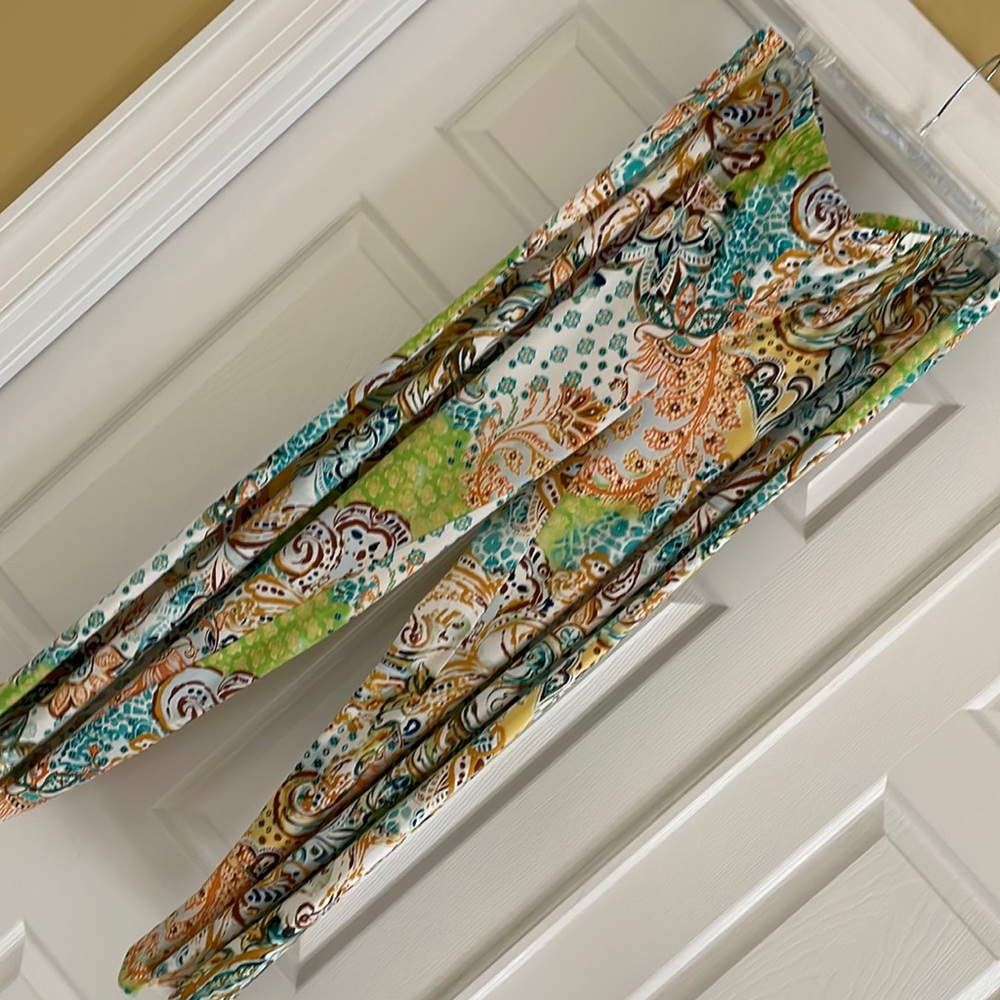 Chico's Wide Leg Pants in Teal Green White and Brown Paisley
